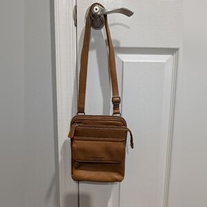 Fossil Dark Camel Soft Leather Adjustable Crossbody Organizer Purse